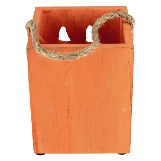 6" Orange Wood Jack-O-Lantern Halloween Candle Lantern {6}