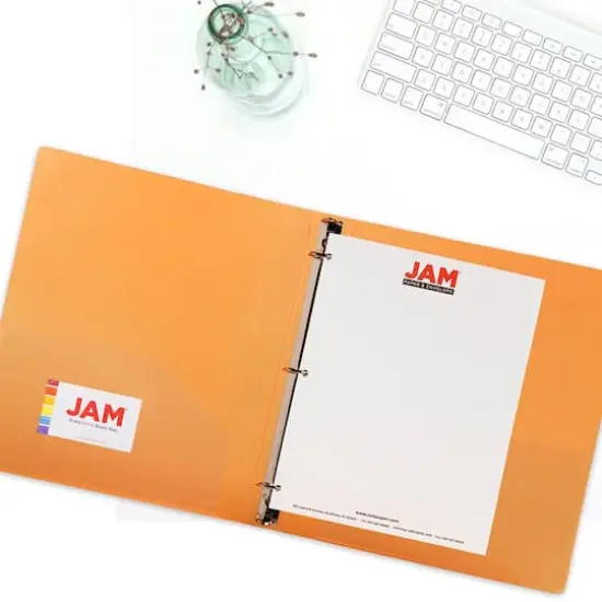 JAM Paper Designders&reg; Plastic 1" 3 Metal Ring Binder with Inside Pocket Orange {4}