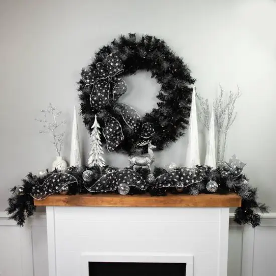 36" LED Black Bristle Artificial Christmas Wreath {8}