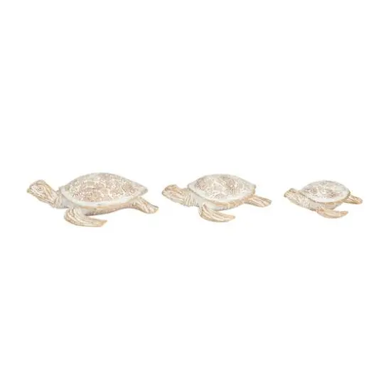Set of 3 Beige Polystone Coastal Sculptures, 2" x 8" x 6" {3}