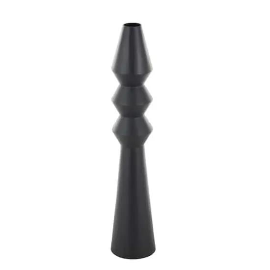 32.5" Black Metal Art Deco Fluted Decorative Vase {1}