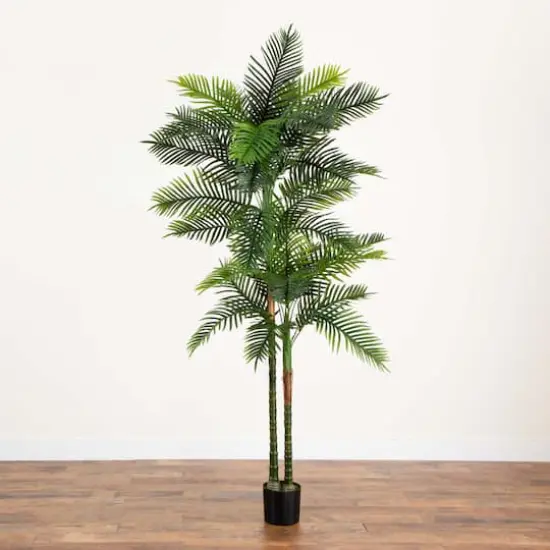 8ft. Potted Green UV Resistant Artificial Double Robellini Palm Tree {3}