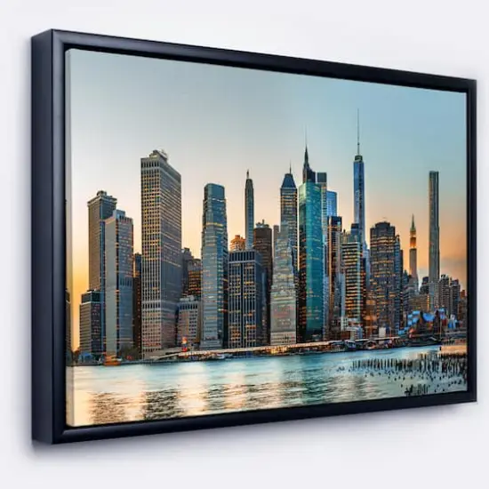 Designart - New York City Skyline - Photography Framed Canvas Art Print Black {1}