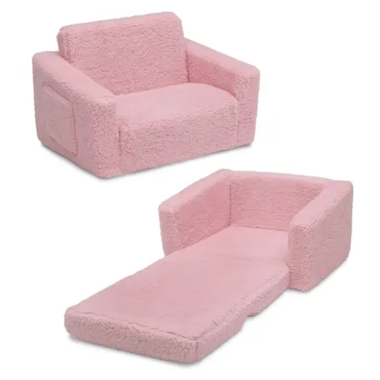 Delta Children 23" Cozee Flip Out Sherpa 2 in 1 Convertible Sofa to Lounger for Kids Pink {1}