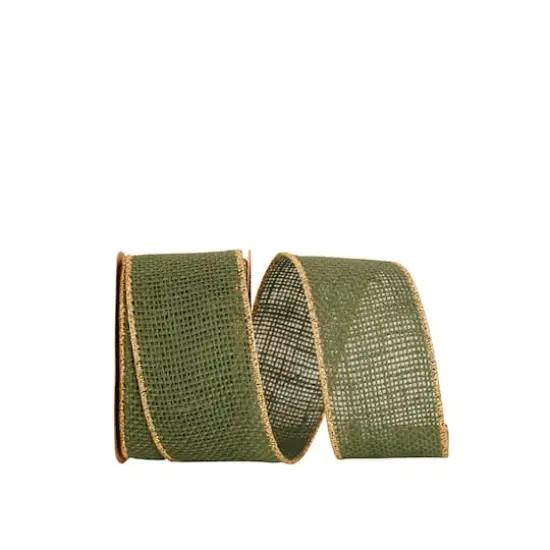 JAM Paper 2.5" x 10yd. Burlap Wired Gold Edge Ribbon Hunter {1}
