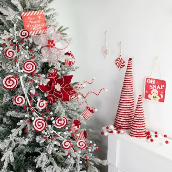 2.5ft. Red & White Striped Candy Cane Swirls and Pom Poms Christmas Garland {3}