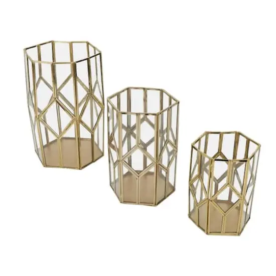 CosmoLiving by Cosmopolitan Gold Line & Diamond Hexagon Candle Lantern Set {5}