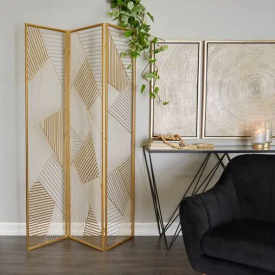 Gold Metal Hinged Foldable Partition 3 Panel Geometric Room Divider Screen 43" x 2" x 67" {6}