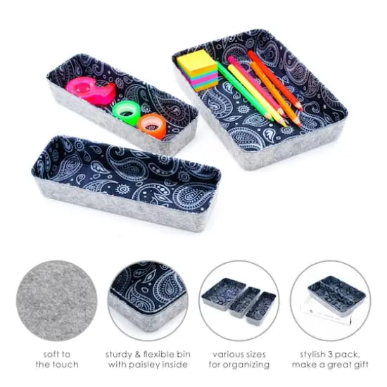 Welaxy Felt 3 Piece Paisley Drawer Organizer Set {3}