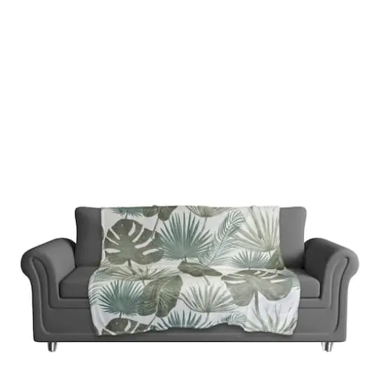 Tropical Palm Coral Fleece Blanket White {4}