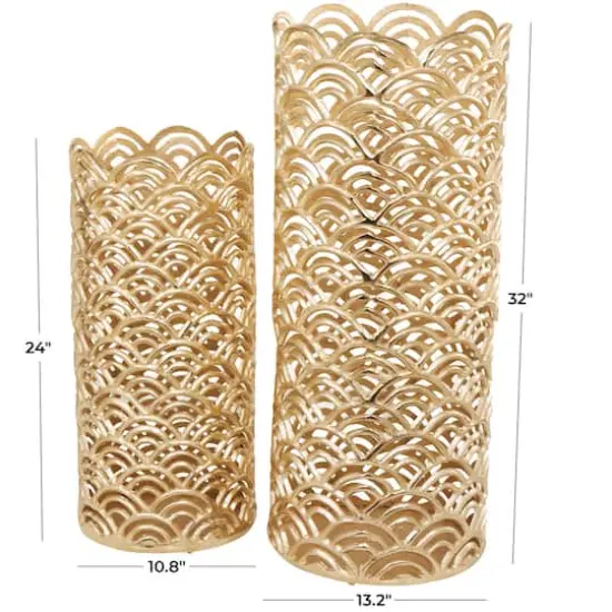 Gold Aluminum Art Deco Arch Vase Set {5}