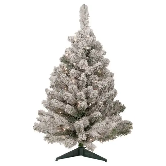 3ft. Pre-Lit Heavily Flocked Madison Pine Medium Artificial Christmas Tree, Clear Lights {1}