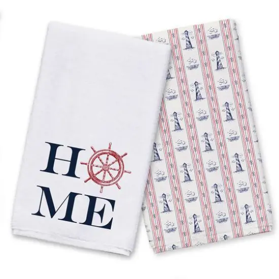 Home Captain Wheel & Lighthouse Tea Towel Set {1}