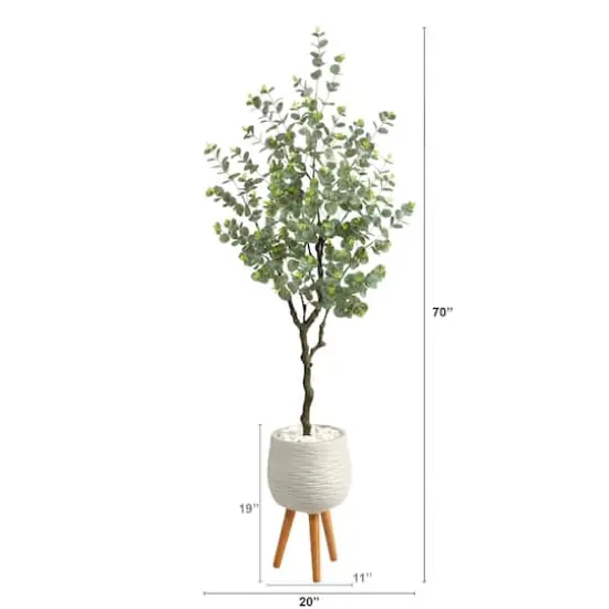 6ft. Eucalyptus Artificial Tree in White Planter with Stand {3}