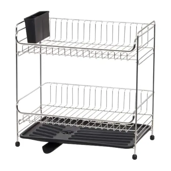 IRIS&reg; 15.75" Stainless Steel 2-Tier Dish Rack Black {1}