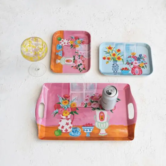 Hello Honey&reg; 17.5" Flower Bamboo Fiber Tray with Handles {3}