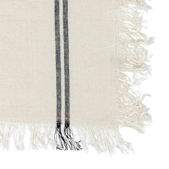 Hello Honey&reg; Natural & Black Stripes Woven Cotton Tea Towels with Fringe Set {6}