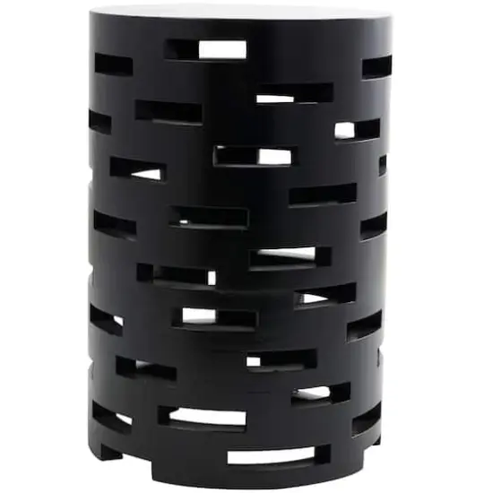 Black Wood Brick Inspired Cutout Geometric Accent Table {5}