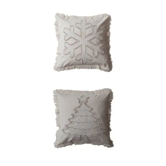 Hello Honey&reg; White Christmas Tree & Snowflake Woven Cotton Linen Pillow Set {1}