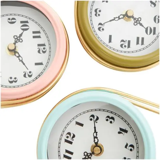 7" Multicolor Pastel Metal Tabletop Clock Set with Gold Frames, 3ct. {3}