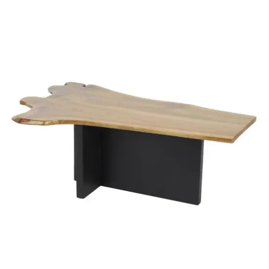 48" Brown Teak Wood Handmade Coffee Table with Brown Live Edge Tabletop {7}