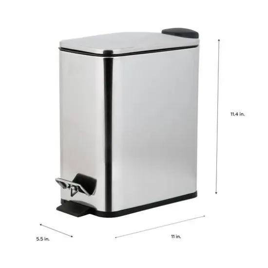 Simplify Stainless Steel 5L Slim Rectangular Pedal Trash Bin with Soft Close Lid {5}