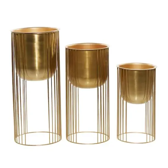 Gold Metal Contemporary Glam Planter Set {5}