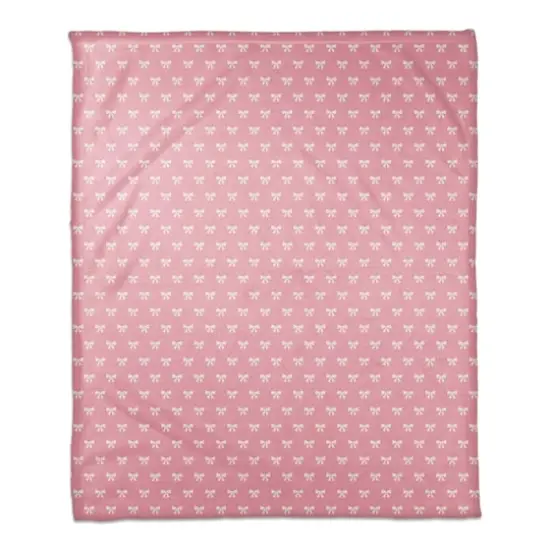 Pink & White Bow Pattern Coral Fleece Blanket {1}