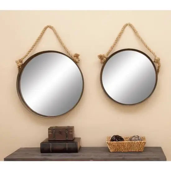 Brown Metal Industrial Hanging Wall Mirrors, 2ct. {9}