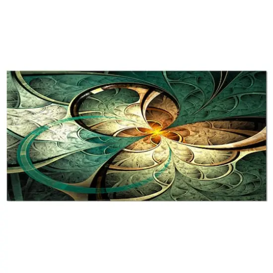 Designart Dark Yellow Green Fractal Flower Oversized Abstract Canvas Art Print {1}
