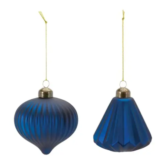 Ribbed Blue Glass Onion & Bell Ornament Set {4}