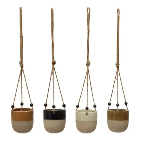 Hello Honey® 4.5" Assorted Stoneware Planter with Bead Hanger, 4ct. {1}