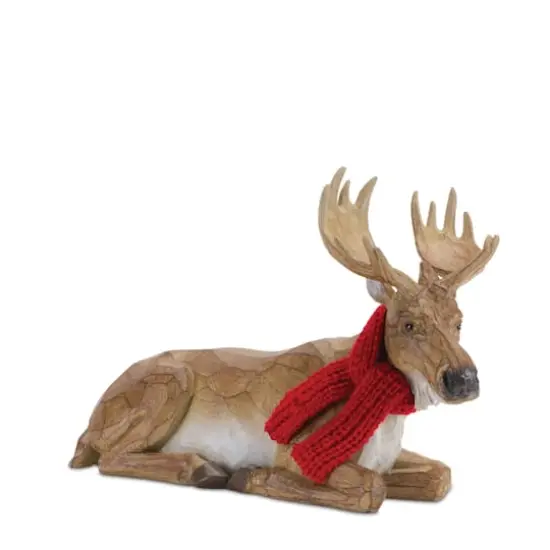 Medium Carved Winter Moose with Scarf Set {3}