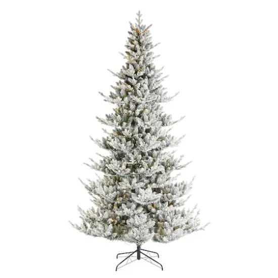 Glitzhome&reg; 9ft Pre-Lit Flocked Upward Slim Fir Artificial Christmas Tree, Warm White LED Lights {1}