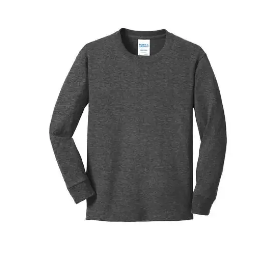 Port & Company&reg; Youth Long Sleeve Core Cotton T-Shirt Dark Heather Grey {1}