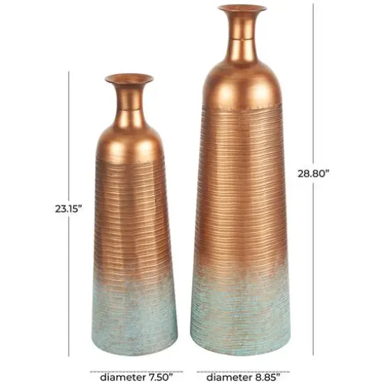 Distressed Ombre Copper Ribbed Vase Set {11}