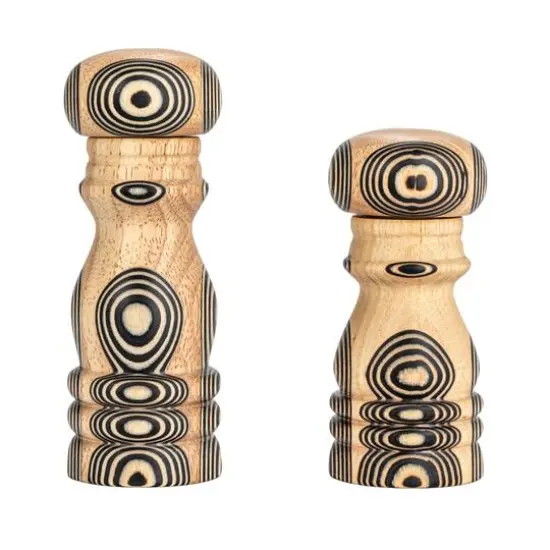 Hello Honey® Natural & Black Inlaid Circles Wood Salt & Pepper Mills Set {6}