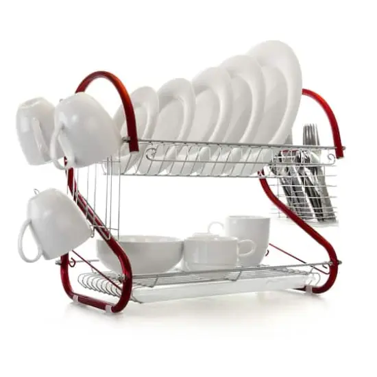 MegaChef 16" Red 2-Shelf Iron Wire Dish Rack {5}