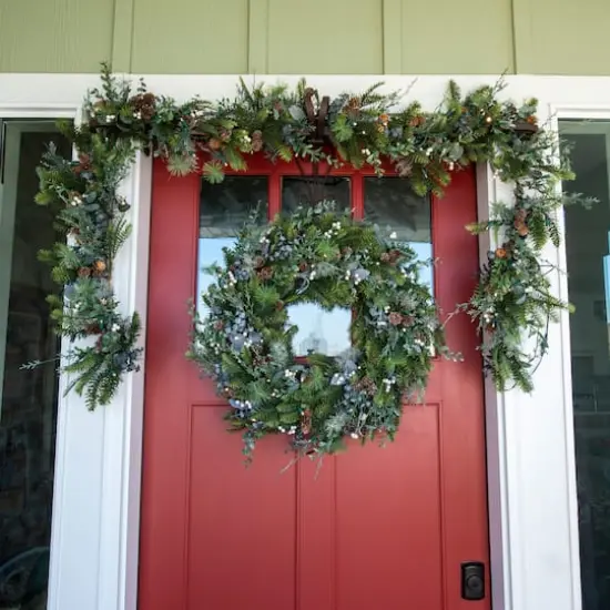 Village Lighting 9ft. Pre-Lit LED Rustic White Berry Christmas Garland {7}