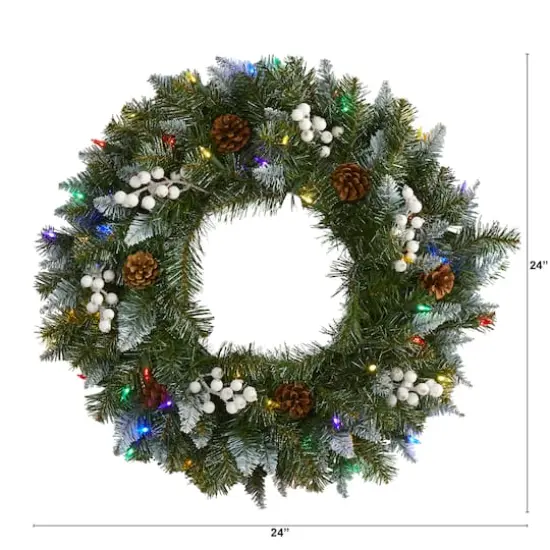 24" LED Snow Tipped Pinecone & White Berry Wreath {6}