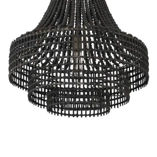 Hello Honey® 23.4" Black Metal, Rattan & Wood Bead Chandelier {6}