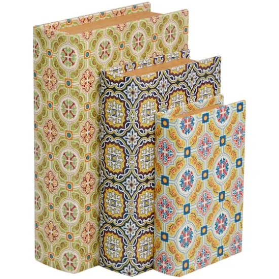 Arabesque Pattern Canvas Storage Book Box Set Yellow/Green/Blue/Orange {1}