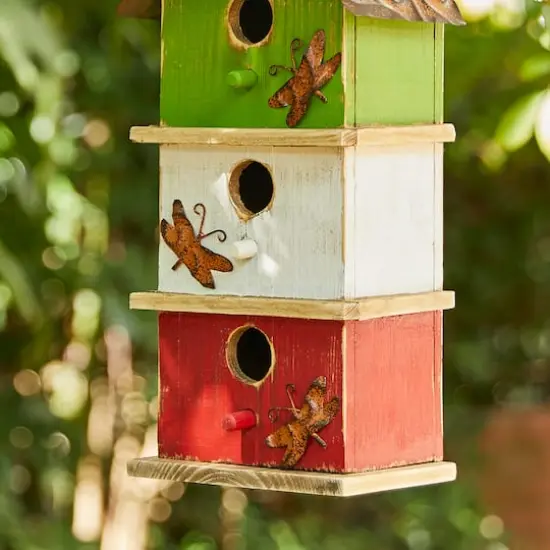 Glitzhome&reg; 13.75" 3-Tier Distressed Wood Birdhouse {5}