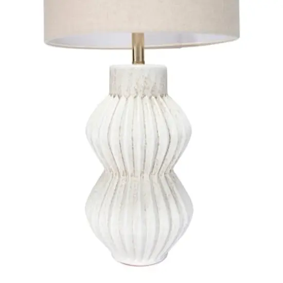 Hello Honey&reg; 22" Distressed White Finish Fluted Terracotta Table Lamp with Linen Shade {10}