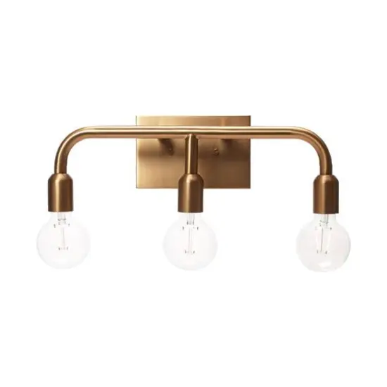 Hello Honey® Robert Stevenson Lighting Benson Exposed Bulb Metal 3-Light Vanity Brushed Gold {6}