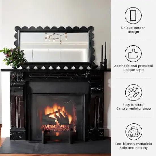 Glitzhome&reg; 42.5" Modern Black Wood Frame Wavy Rectangle Wall Mirror {5}