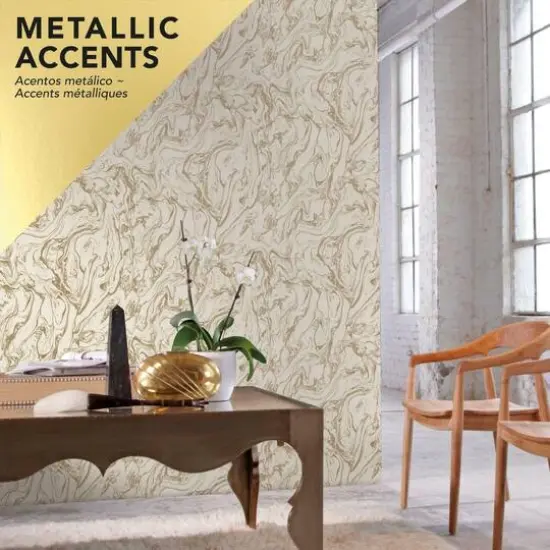 RoomMates Marble Seas Peel & Stick Wallpaper Gold {6}