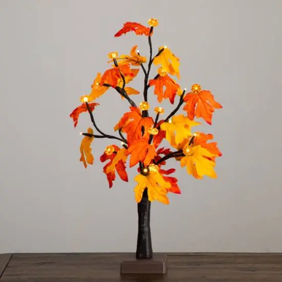 2ft. Pre-Lit Autumn Maple Artificial Fall Tree with 24 Warm White LED & Pumpkin Shaped Lights with Detachable Base {8}