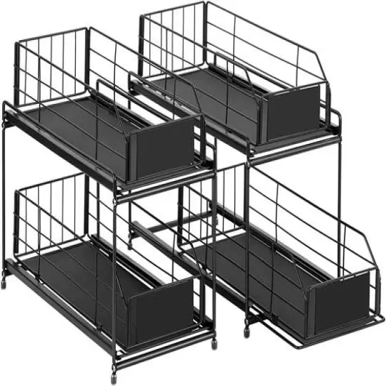 NEX&trade; 14" 2-Tier Under Sink Rack Organizer with Sliding Drawers, 2ct. Black {1}