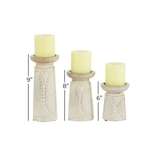 White Mango Wood Natural Candle Holder Set {7}